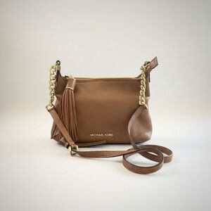 Michael Kors Pebbled Leather Tassel Crossbody Bag Brown